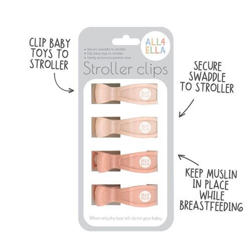 All4Ella Baby Blanket Stroller Clips (4 Pack) | Hooks Muslin to Stroller | Australian Baby Product | Infant/Toddler | Peach/Cream
