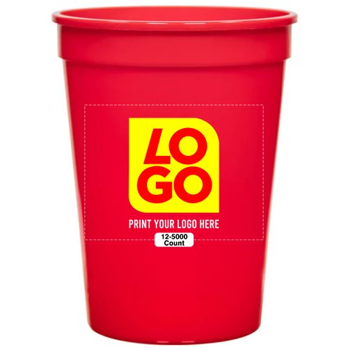 USMG 12 PCS Multi Color Print 12oz Stadium Cups, Reusable Party Cups For Birthday, Wedding, Events, Marketing,or Bbq Picnics (Red)