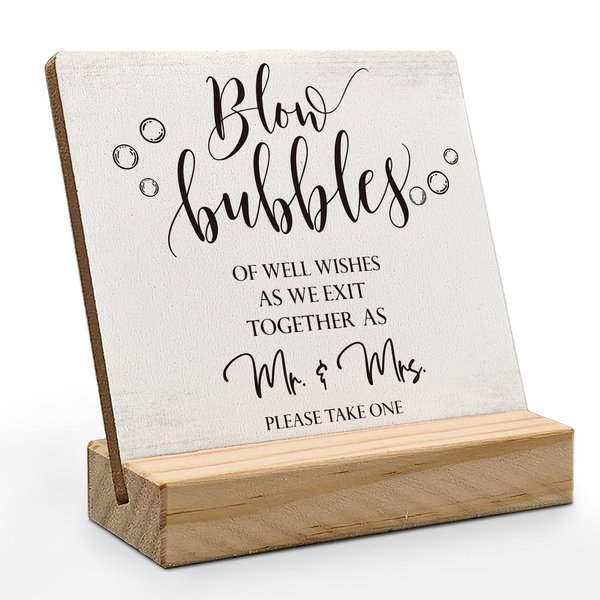 ANIANG Wedding Bubbles Desk Decor, Wedding Decor, Bubbles for Wedding, Bubbles Wedding Wood Plaque Sign, Wedding Accessories for Reception Wooden Plaque Sign with Wood Stand for Wedding Send Off