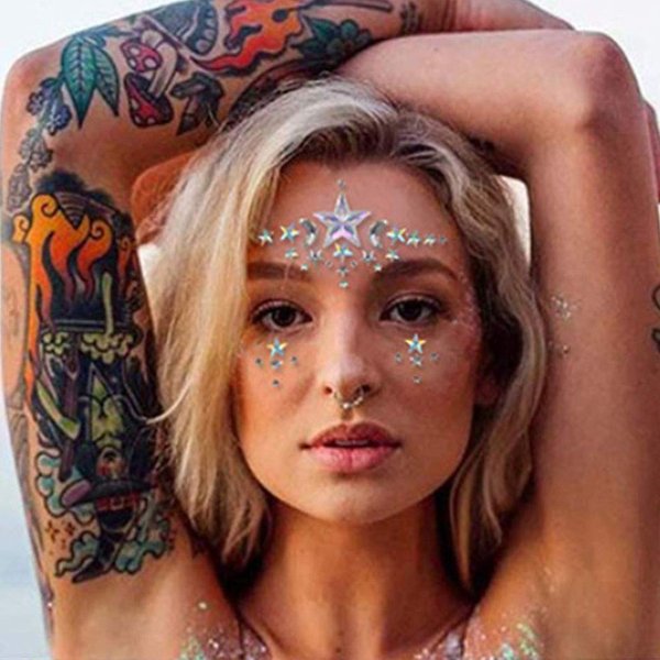 Ludress Face Gems Crystal Face Jewels Star Rhinestone Eye Temporary Tattoos Makeup Stickers Halloween Festival Outfit Rave Accessories for Women and Girls (White)