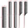 Salon Styling Combs | 5 Piece | Professional Black Carbon Fiber Hair Combs | Detangling Comb | Rat Tail Comb | Teasing Comb | Salon Grade Combo Comb Set for Men and Women by Bardeau Essentials