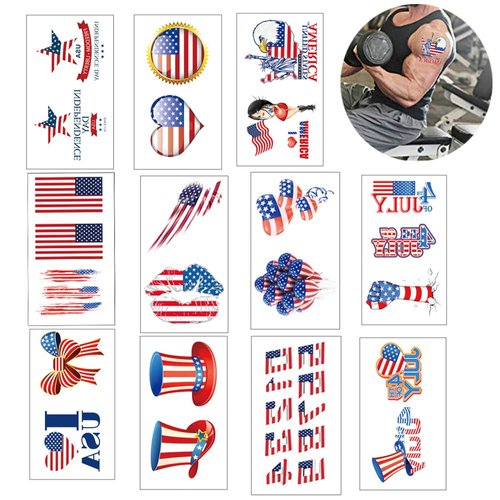 USA Flag Tattoos Patriotic Stickers Independence Day July 4th Party Decoration Body Art Fake Temporary Tattoos Decals for Women Men Girls Kids Face Arm Skin Decor Supplies 31 Patterns
