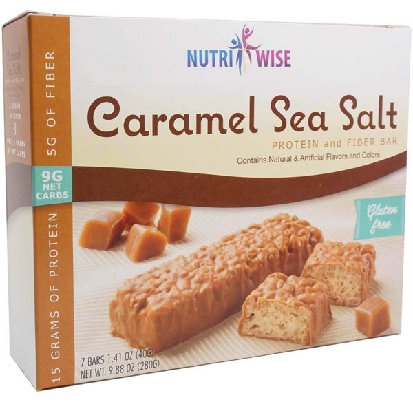NutriWise - Divine Caramel Sea Salt | Gluten Free Diet Snack Bars | High Protein, Low Fat, Cholesterol Free, Low Net Carbs (7/Box)