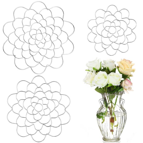 Hotop 3 Pcs Flower Frog for Arrangement Stainless Steel Easy Arranger Flower Holders Metal Flower Insert Lid Round Floral Frog Lid Organizer for Vase Flower Arrangement(Cute Style, 5'', 6'', 7'' Dia)