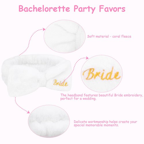 Jaciya Bachelorette Party Favors Spa Makeup Headband 8 Packs Bride Bridesmaid Headband Bridal Shower Gifts Wedding Hair Accessories(White,Hot Pink)