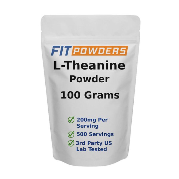 FitPowders L-Theanine Powder 100% Pure, Non-GMO, Vegan, Gluten Free Theanine Powder Supplement (Multiple Sizes) Mood and Cognitive, Stress Relief and Relaxation, Scoop Included (100 Grams)