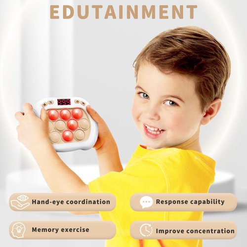 Intoypad Pop Game Light Up Fidget Toy for Kids, 6 Modes LED Screen Quick Push Pop Game Controller Electric Fidget Popper Car Game Quick Push Bubble Game Birthday Toys for Kids White