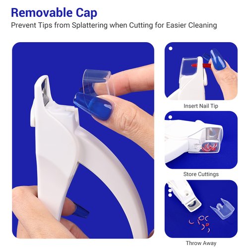 AIRSEE Nail Clippers for Acrylic Nails with Sizer and Catcher Adjustable Nail Tip Cutter with Length Measurement Gauge Artificial Fake Acrylic Extension Trimmer Nail Art Salon Home Manicure Tool White