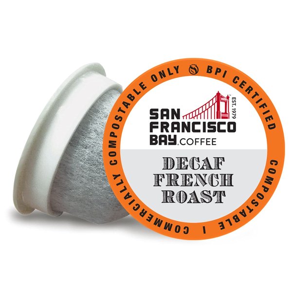 San Francisco Bay Compostable Coffee Pods - DECAF French Roast (12 Ct) K-Cup Compatible including Keurig 2.0, Dark Roast, Swiss Water Processed