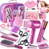 Toylink Hair Salon Pretend Play Toys for Girls 3 4 5 6 Year Old, Makeup Playset Toddler Dress Up Beauty Hair Stylist Kit with Hairdryer Straightener Apron Portable Box, Birthday Gifts for Girls 4-6