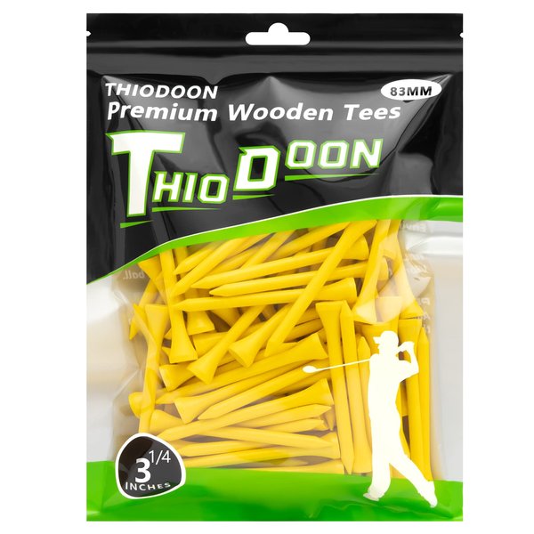 THIODOON Golf tees 3 1/4 inch Less Friction Wood Tees Training for Golfer Professional Natural Wood Golf tees Bulk 100 Count Golfing Tees
