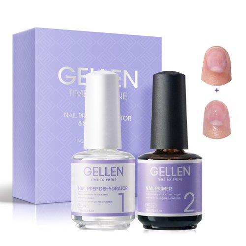 Gellen Nail Dehydrator and Primer, Acid-Free Nail Prep Dehydrate and Bond Primer for Long-lasting Acrylic Powder UV Gel Polish Press-on Nails, Fast Air Dry Strong Adhesion Nail Art Must Have Kit