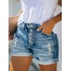 SANMM Jean Shorts for Women Casual Plus Size Stretch Denim Shorts High Waisted Ripped with Pocket(Light Blue,XL)