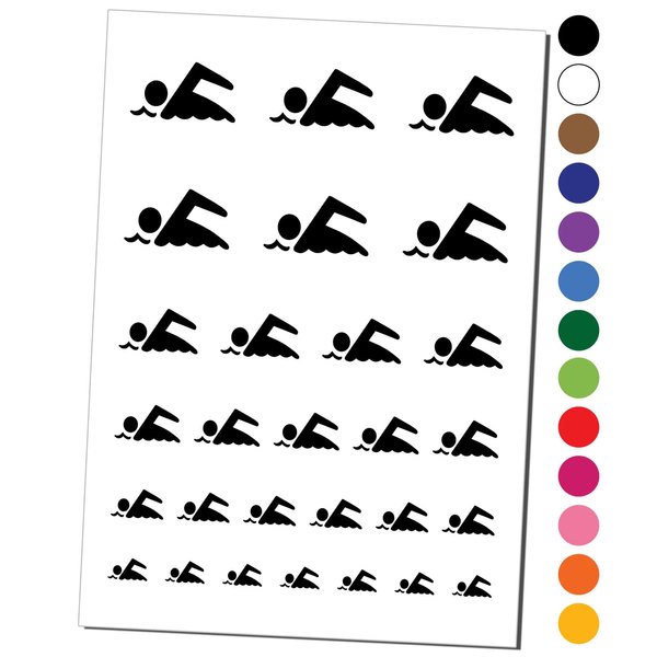Swimming Symbol Temporary Tattoo Water Resistant Fake Body Art Set Collection - Black (One Sheet)