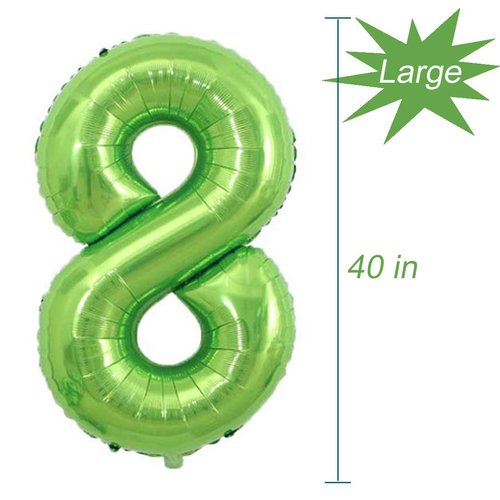 Tellpet Big Number 8 Balloon, Green Number Balloons for 8th Borthday Party Decorations Boy Girl Kids, 40 Inch
