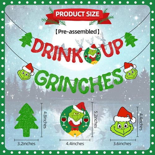 Drink Up Grinches Banner Grinch Christmas Decorations No DIY Christmas Banner Grinch Decor for Christmas Party Decorations, Grinch Banner Grinch Decorations The Grinch Christmas Decor