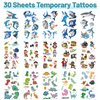 30 Sheets Temporary Tattoos Kit for Kids, 289Pcs Fake Cute Tattoo Stickers Waterproof, Birthday Party Favor (Shark & Pirates & Dinosaurs) 3 years old+