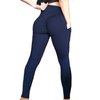 FITTOO Womens Scrunch Butt Lifting Yoga Pants Sport Workout Ruched Leggings High Waist Tight Side Pocket Navy(L)
