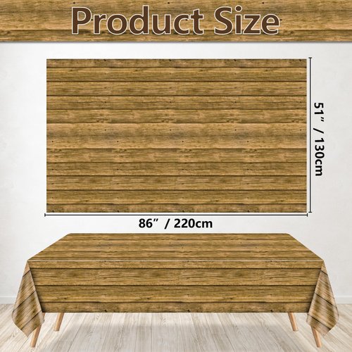 PTECDROTS 4Pcs Wood Tablecloth, Brown Rustic Table Covers, Rectangular Table Decoration for Rustic Party Decor, Western Barn Themed Birthday Party, Barbecue Party Decorations, 51x86 Inch
