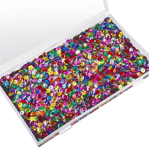 Yuxung Loose Sequins 6 mm Round Embroidery Sequins with Holes Rainbow Sequins for Crafts with Storage Box Iridescent Spangles for Sewing Art Wedding Jewelry Making (320 Grams)