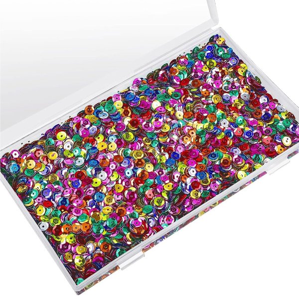 Yuxung Loose Sequins 6 mm Round Embroidery Sequins with Holes Rainbow Sequins for Crafts with Storage Box Iridescent Spangles for Sewing Art Wedding Jewelry Making (320 Grams)