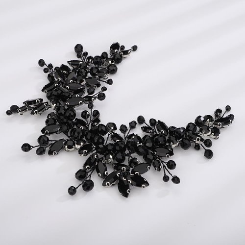 Kercisbeauty Black Rhinestones Crystal Beads Headband Adjustable Handmade Hair Jewelry for Women Girls Wedding Bridal Hair Styling Jewelry