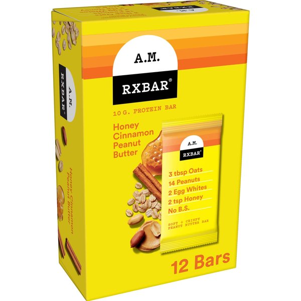 RXBAR A.M. Protein Bars, Protein Snack, Breakfast Bars, Honey Cinnamon Peanut Butter, 23.2oz Box (12 Bars)