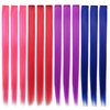 Fcysws 12PCS Red Blue Pink Purple Clip in Hair Extensions 21 Inch Heat-Resistant Synthetic straight Hair Extensions for Women Girls Gift Multi-Colors Party Highlights Clip in Synthetic Hairpiece