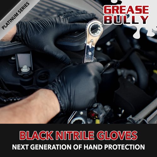 EPPCO Grease Bully 6-Mil Black Nitrile Gloves Disposable Powder Free, Latex Free Textured Superior Grip Glove for Mechanics, Auto-motive, Industrial Work, Medium, Box of 100