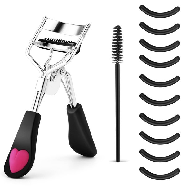 WLLHYF Beauty Eyelash Curler Kit Professional Eye Lashes Curler Metal Makeup Tool with Built-in Comb Eye with 10 Replacement Refill Pads for Women Girl Get Dramatically Curled Eyelashes