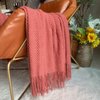LOMAO Knitted Throw Blanket with Tassels Bubble Textured Soft Blanket Lightweight Throws for Couch Cover Home Decor (Red Mud, 50x60)