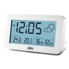 Braun Digital Weather Station Clock with Indoor and Outdoor Temperature and Humidity, Forecast, LCD Display, Quick-Set, Crescendo beep Alarm in White, Model BC13WP.