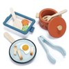 Tender Leaf Toys - Pots and Pans - 13 Pcs Wooden Pretend Cooking Playset, Play Kitchen Cookware Accessories Set for Kids - Age 3+