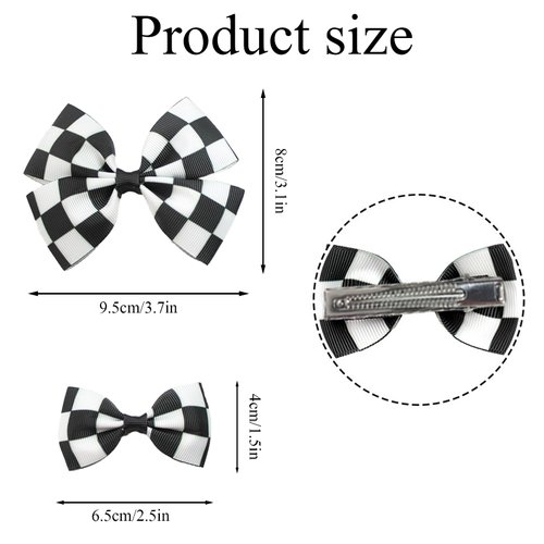 12 PACK Checkered Hair Clip, Racing Checkered Flag Hair Bow Clips, 3 Inch Racing Fan Pigtail Hair Accessories for Girls Women