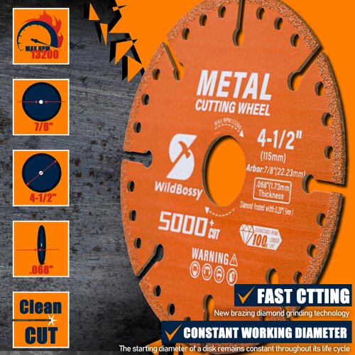 Diamond Cutting Wheel 4-1/2 Inch (3PCS) with 7/8" Arbor Hole, Metal Cut Off Disc with 5000+ Cuts on Rebar, Steel, Iron and INOX