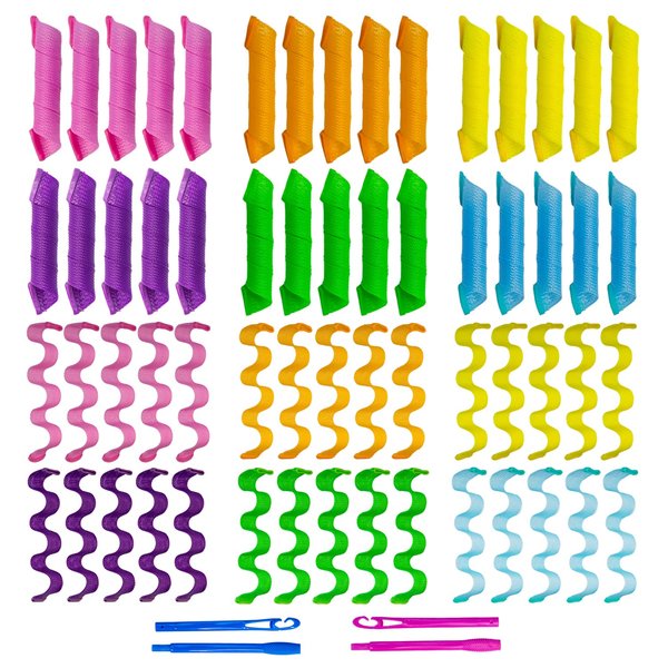 60pcs Heatless Hair Curlers Spiral and Wave Styling Kit 2 Styles No Heat Curlers with 2 Pieces Hooks for Women Girl's Short Medium and Long Hair((12 Inch/30 cm) Brown