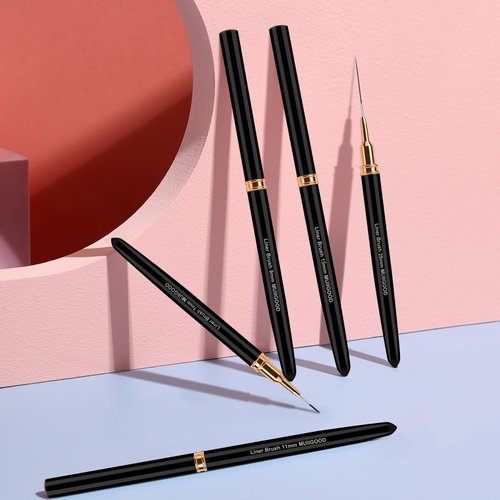MUIIGOOD Nail Art Liner Brushes, 5Pcs Liner Brush For Nails, Painting Nail Art Brush Set Dotting Drawing Tool for Long Lines, Thin Details, UV Gel Polish Painting, Fine Drawing 7/9/11/15/25mm(Black)