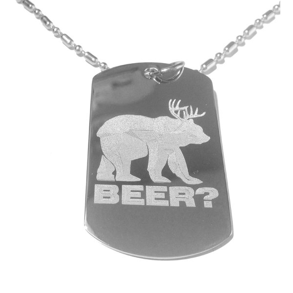 Beer Deer Bear Mac Funny Tv Pong Logo Symbol - Military Dog Tag, Luggage Tag Metal Chain Necklace
