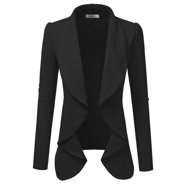 DOUBLJU Classic Draped Open Front Long Sleeve Business Casual Work Deconstructed Blazer Jackets for Womens with Plus Size