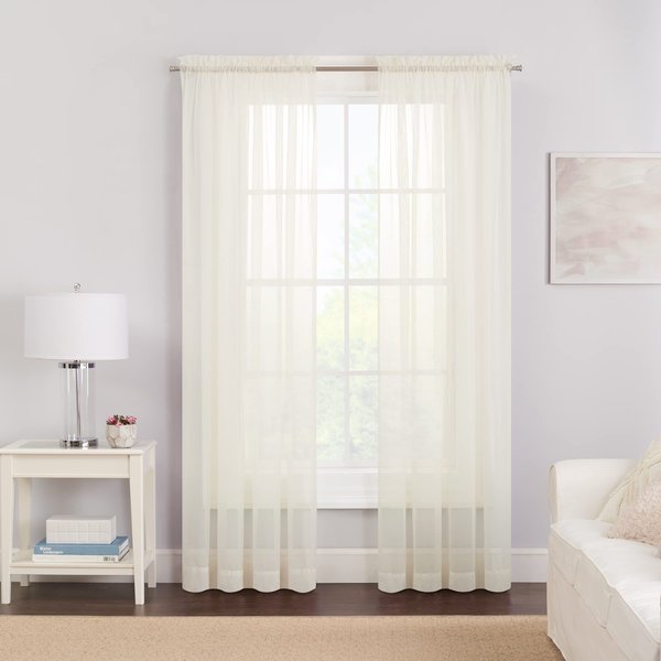 Pairs to Go Victoria Voile Modern Sheer Rod Pocket Window Curtains for Living Room (2 Panels), 59 x 84 in, Ivory
