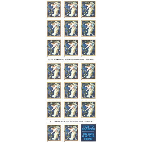 HOLIDAY GREETINGS CHRISTMAS ANGEL Pane of 20 x 32¢ US Postage Stamps 1995