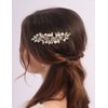 Teyglen Gold Bride Crystal Wedding Hair Comb Bridal Flower Hair Comb with Rhinestone Pearl Hair Piece for Party Prom Hair Accessories Dainty Hair Side Comb