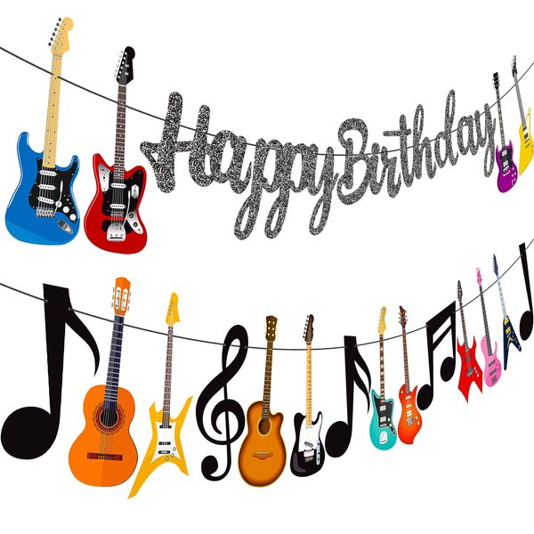 Guitar Birthday Party Banner Music Note Guitar Party Banners Guitar Birthday Party Decorations 2Pcs Guitar Cutout Banners for Rock Guitar Baby Shower Supplies
