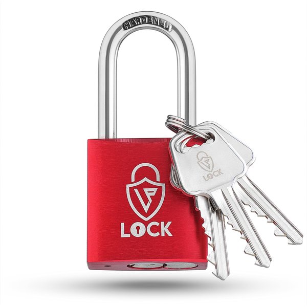 LP LOCK® Pop-Up Padlock. Lockout Anodized Aluminum Lock w/ 3 Keys. Durable, Lightweight, Rust Resistant. for Locker, Fence, Shed, Storage Unit, Toolbox & More - 3.25x1.54x0.55 Inches - Red