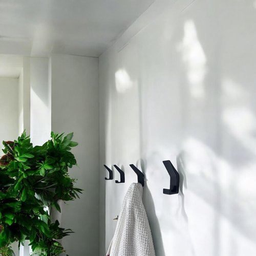 Wall Mounted Hooks for Towels, Coast, for Kitchen and Bathroom, Color Metal Hangers Adhesive or Whith Screws, Pack of 6, Silver (Black)