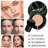 Mushroom Head Air Cushion CC Cream Natural Foundation,Phoera Powder, Bright Makeup Base Long Lasting with Makeup Sponge and Flat Top Kabuki Foundation Brush (# 02 Natural)