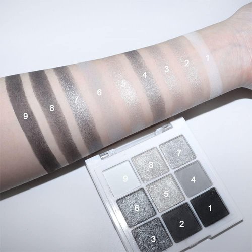 Black Smokey Gray Silver Glitter Shimmer Eye Eyeshadow Makeup Palette,9 Colors Cool Toned Matte Glitter Eyeshadow Palette Make Up Black Radiance Eyeshadow Palette Sombras De Ojos Profesional(A)