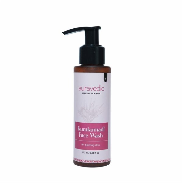 Auravedic Kumkumadi Unisex Purifying Face Wash | Moisturizing Shea Butter Foaming Facial Cleanser | Organic with Saffron and Red Sandalwood 3.38 Fl Oz 100ml