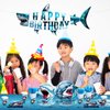 170pcs Shark Party Supplies Shark Birthday Plates Napkins Under the Sea Ocean Tablecloth Shark Shape Banner Paper Cup Dinner Tableware Set for Kids Boy Birthday Party Decorations Serve 24 Guests