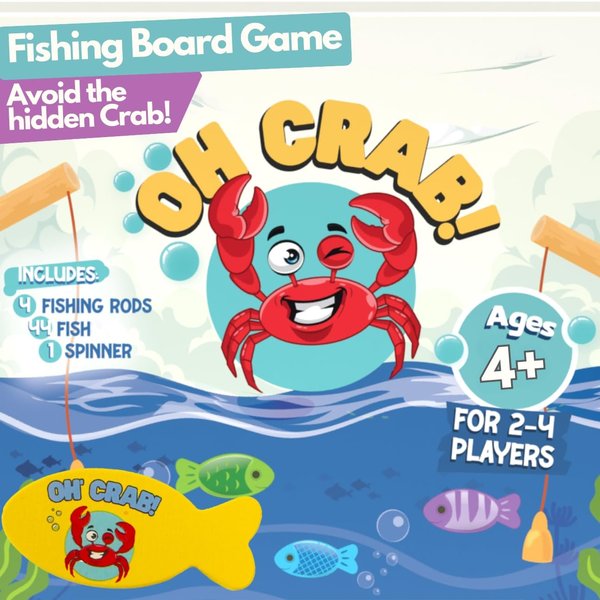 Oh Crab! Preschool Board Games for Kids Ages 4-8 | Fine Motor Skills Toys | Fishing Game, by Pidoko Kids